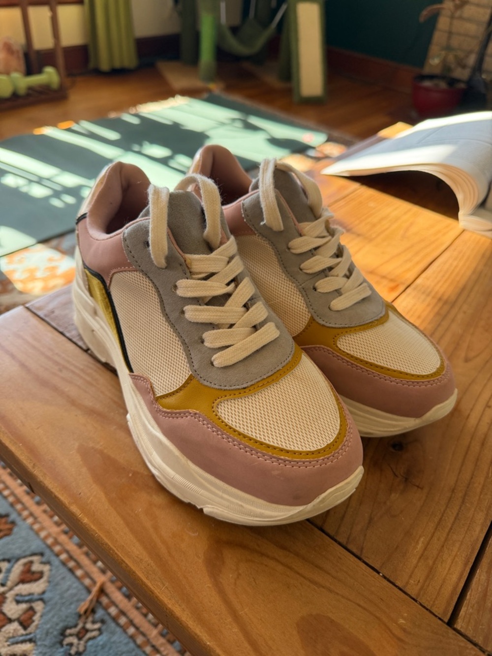 Big Buddha Women's Chunky Sneakers - Pink, Mustard & Gray